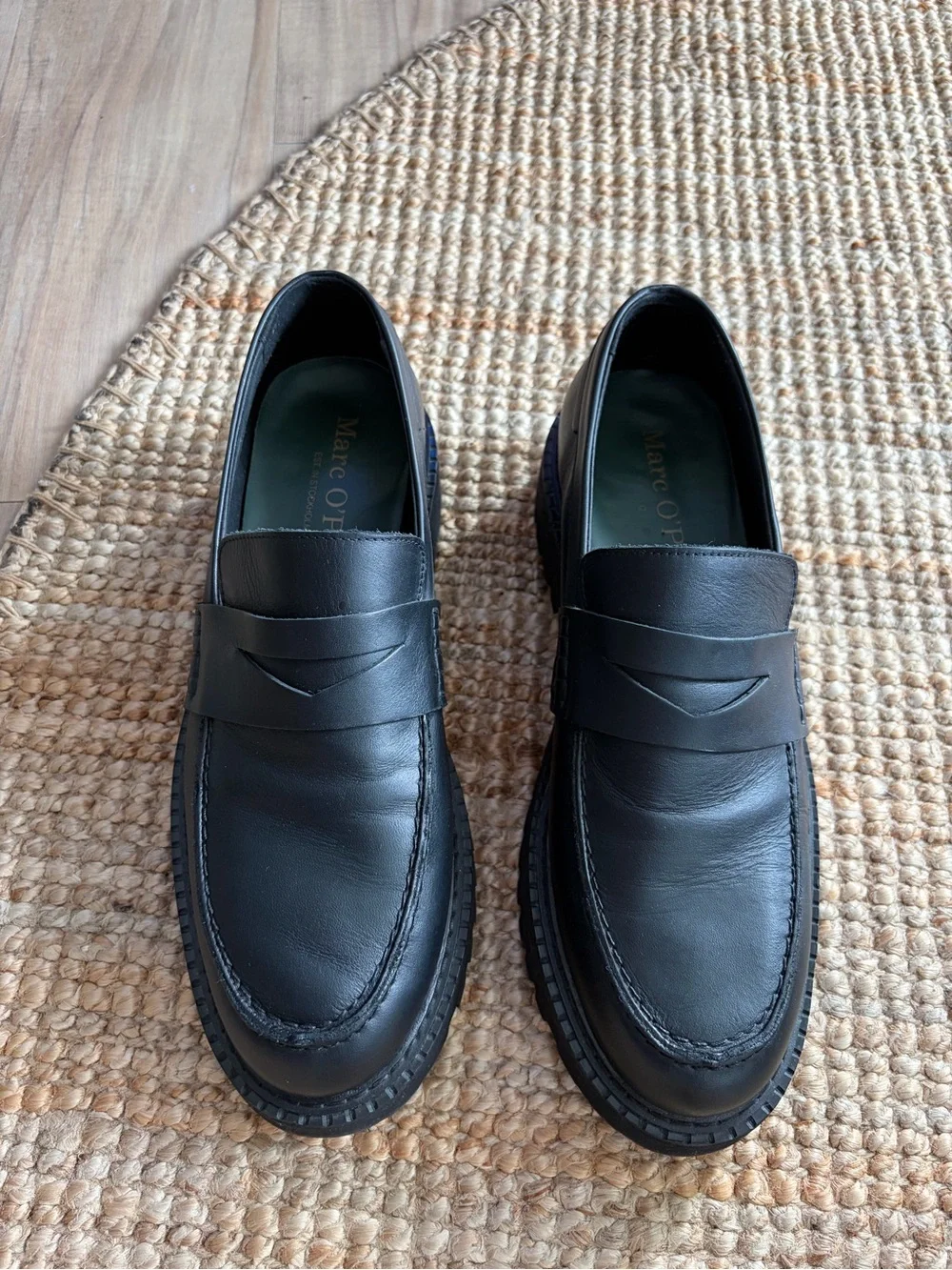 Black Leather Penny Loafers for Men